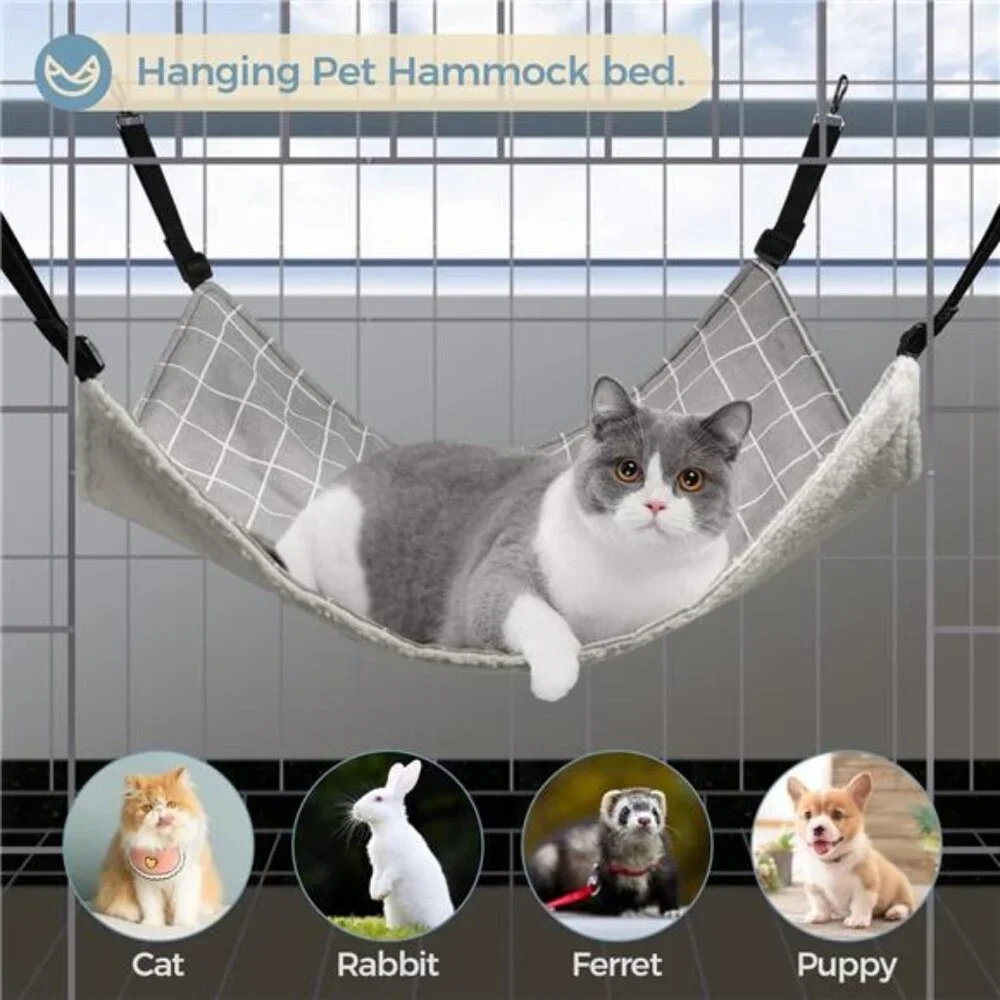 Reversible Cat Hammock, Breathable Pet Cage Hammock with Adjustable Straps